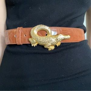 Vintage crocodile gold buckle belt